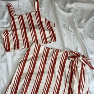 Orange and White Crop Top Skirt Set